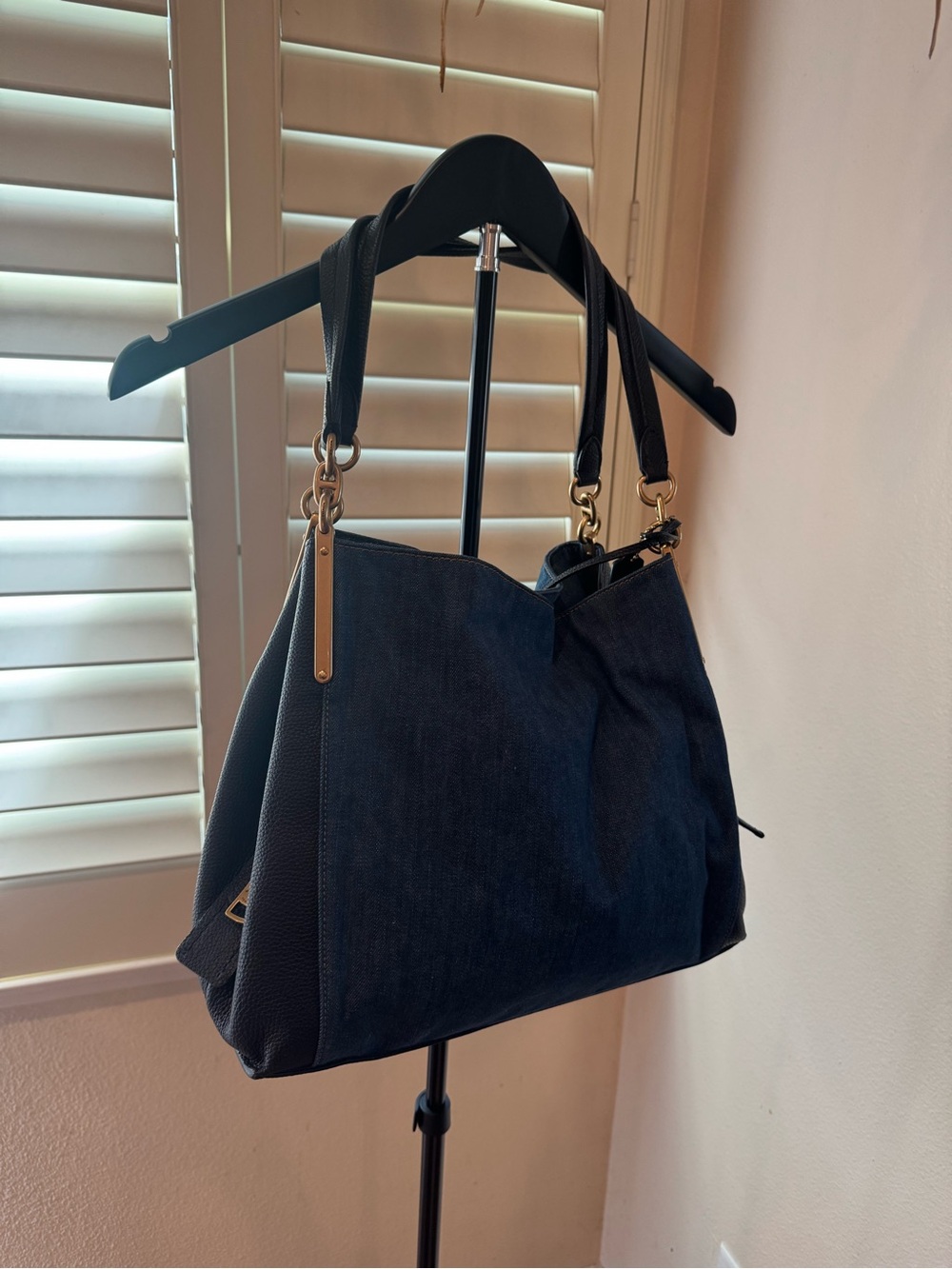 Coach Denm and Black Leather-Trim Edie Shoulder Bag